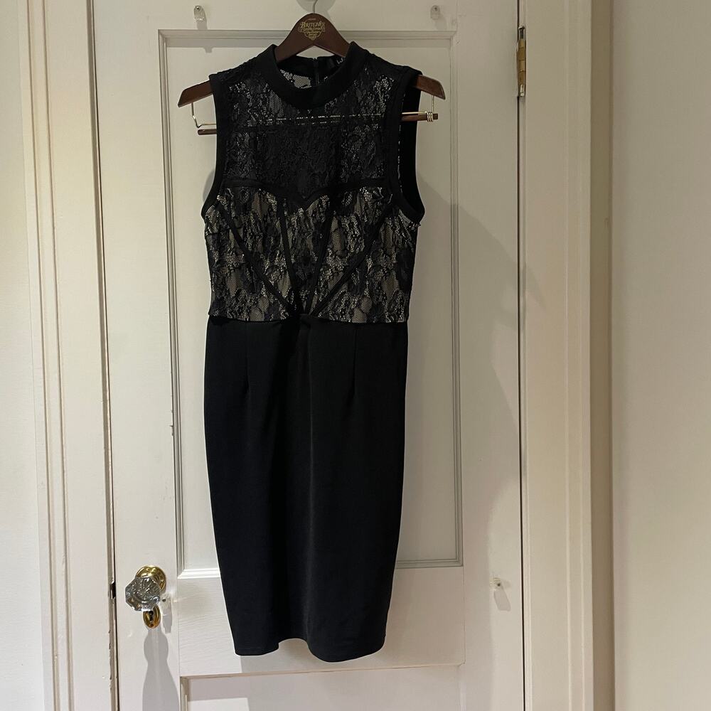 Lulus Cocktail Moment Black Lace Bustier Bodycon Dress, Size Medium - Picture 2 of 9
